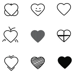 Set of hand drawn heart shapes, different styles, isolated on white background EPS Vector