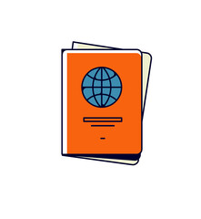 International passport icon. Personal document illustration. Allegory and metaphor of bureaucracy, document checking. Outline flat style. Illustration for website or print.