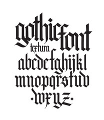 Gothic, English alphabet. Font for tattoo, personal and commercial purposes. Elements isolated on white background. Calligraphy and lettering. Medieval Latin letters.
