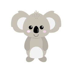 Fototapeta premium Cute cartoon character Koala bear isolated on white background. Printing for children's party, cards with animals, alphabet for child development. Vector illustration by hand.