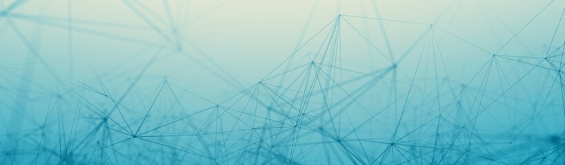 Trippy Abstract Plexus Polygon wireframe Shapes on Blue Gradient Background. Small Skyscraper Web Banner 3D Illustration.