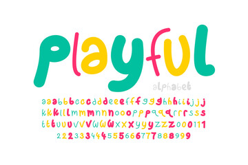 Playful style font design, three weights alphabet, letters and numbers vector illustration