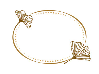 Vector horizontal oval dotted frame with ginkgo leaves decoration