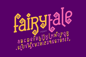 Faitytale style font design, alphabet letters and numbers vector illustration