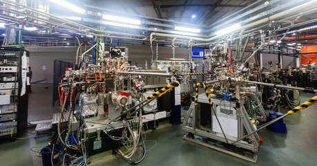 Interior of modern scientific research laboratory with experimental equipment