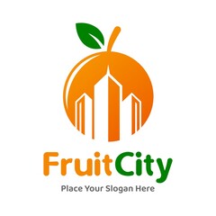 Fruit city vector logo template. This design use orange and building symbol. Suitable for food.