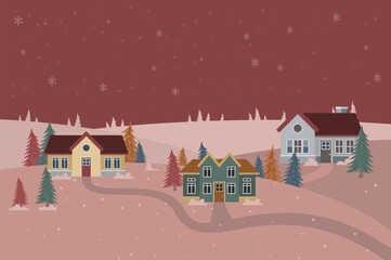 Scenery Winter Landscape vector illustration, Cute, trendy and modern christmas scene
