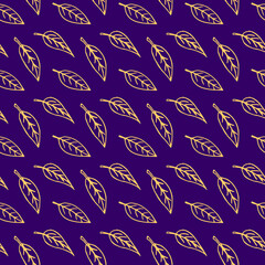 Fototapeta premium Seamless pattern of contoured leaves isolated, orange outline in doodle style. Simple vector autumn texture for fabric, invitations, home textiles