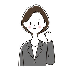 ガッツポーズをするスーツ姿の女性