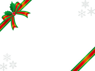 Obraz premium クリスマスのリボン装飾フレーム背景 クリスマスカラー