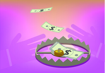 Lure trap In the hands of a businessman. Purple blue background