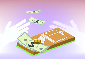 Lure trap In the hands of a businessman. Purple blue background