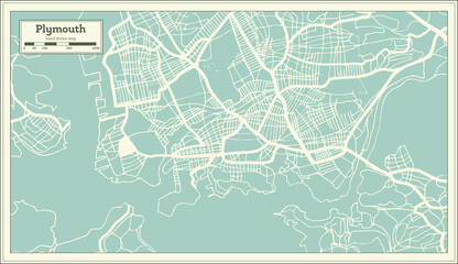 Plymouth Great Britain (United Kingdom) City Map in Retro Style. Outline Map.