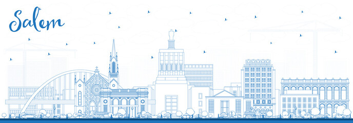 Outline Salem Oregon City Skyline with Blue Buildings.