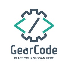 Gear code vector logo template. This design use cog symbol. Suitable for repair and technology business.