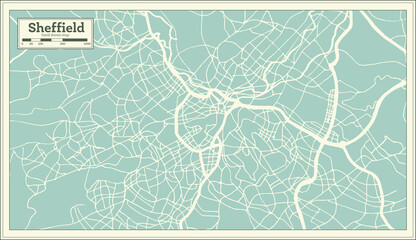 Sheffield Great Britain (United Kingdom) City Map in Retro Style. Outline Map.