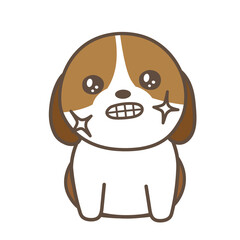 歯を磨いた犬　白背景