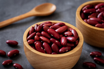 Red beans or red kidney bean in wooden bowl