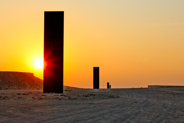 Sunset at East West Sculpture, Qatar. No people, space for copy.