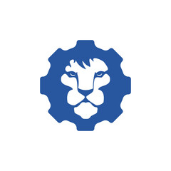 Creative lion gear vector logo design. Lion tech logo concept.