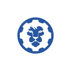 Creative lion gear vector logo design. Lion tech logo concept.