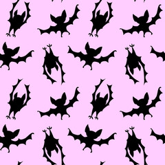 Flying bats seamless pattern. Cute Spooky vector Illustration. Halloween background and texture in cartoon gothic style