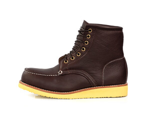 Men fashion leather brown boots isolated on white background. Side view