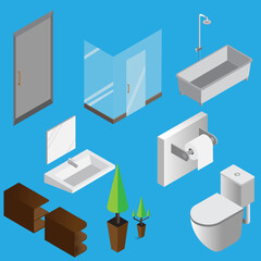 isometric toilet furniture set design vecter
