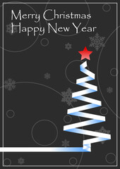 Christmas and New Year Greeting Card, Winter Holiday Illustration, Original Christmas Tree, Snowflakes 