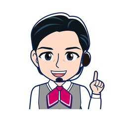 Middle-aged woman in red ribbon uniform