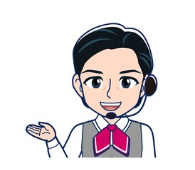 Middle-aged woman in red ribbon uniform