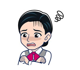 Middle-aged woman in red ribbon uniform