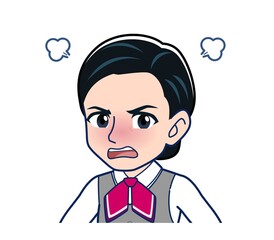 Middle-aged woman in red ribbon uniform