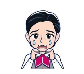 Middle-aged woman in red ribbon uniform