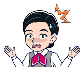 Middle-aged woman in red ribbon uniform