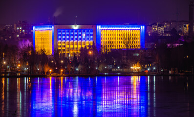 Winter night in Ternopil, Ukraine