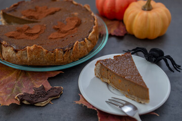 Delicious home made chocolate pumokin pie for halloween