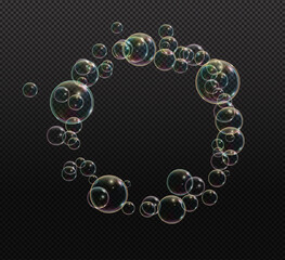 Obraz premium Bath foam soap with neon bubbles isolated vector illustration on transparent background. Colorful cloud of blowing bubbles and soapy foam.