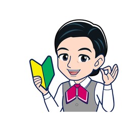 Middle-aged woman in red ribbon uniform