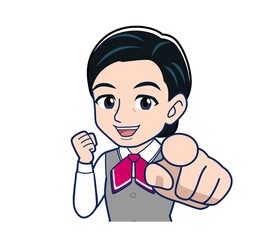 Middle-aged woman in red ribbon uniform