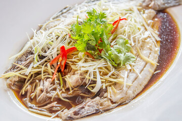Steamed pomfret with soy sauce