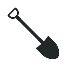 Shovel shape vector icon. Spade symbol. Cartoon industrial tool logo sign. Silhouette isolated on white background.