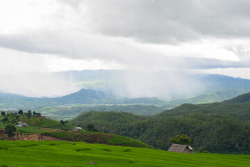 Natural scenery of green mountains and clear blue sky
