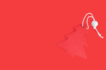 Cute Small Handmade Wooden Christmas Tree, Christmas background.