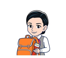 Middle-aged woman in red ribbon uniform