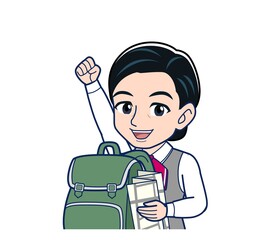 Middle-aged woman in red ribbon uniform