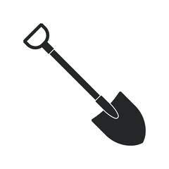 Shovel shape vector icon. Spade symbol. Cartoon industrial tool logo sign. Silhouette isolated on white background.