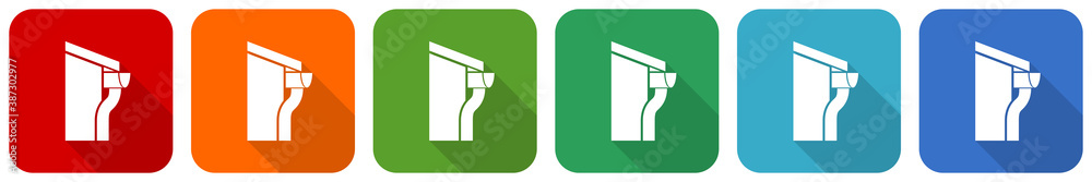 Poster House with gutter icon set, flat design vector illustration in 6 colors options for webdesign and mobile applications
