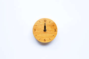 Wooden clock on white background.