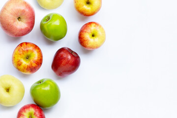 fresh juicy apples on white background. Copy space
